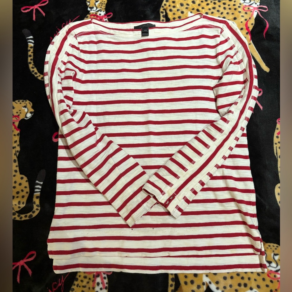 J.Crew Red & White Striped Long Sleeve Top